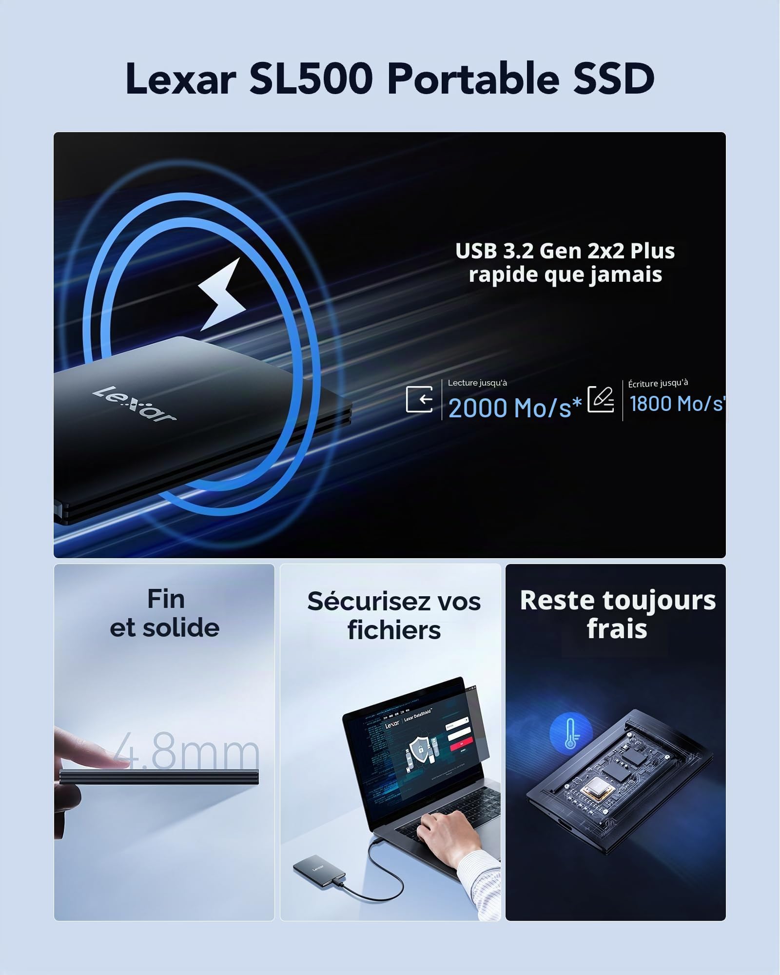 lexar-sl500-1to-ssd-externe-portable-usb-3-2-gen-2x2-2000-mo-s image 2