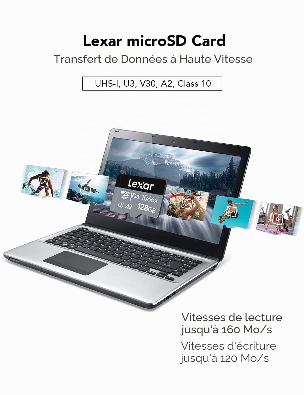 lexar-professional-1066x-silver-microsdxc-128-go-uhs-i-160-mo-s-a2-u3-v30-adapta image 2