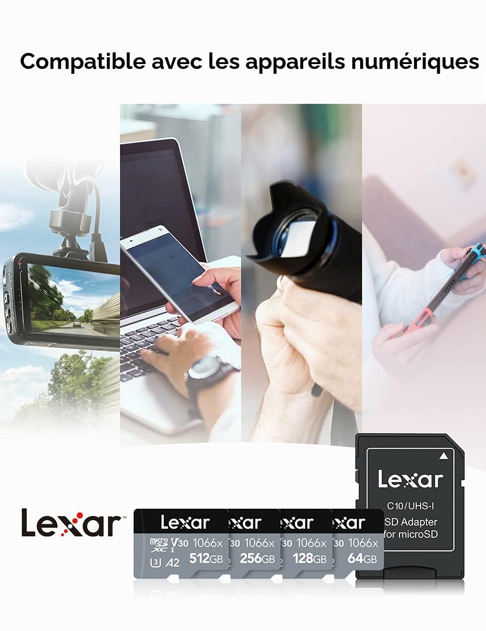 lexar-professional-1066x-silver-microsdxc-128-go-uhs-i-160-mo-s-a2-u3-v30-adapta image 6
