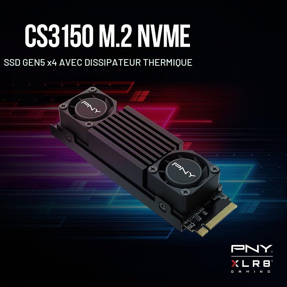 pny-cs3150-ssd-interne-1-to-m-2-nvme-pcie-gen5-avec-dissipateur-double-ventilate image 2
