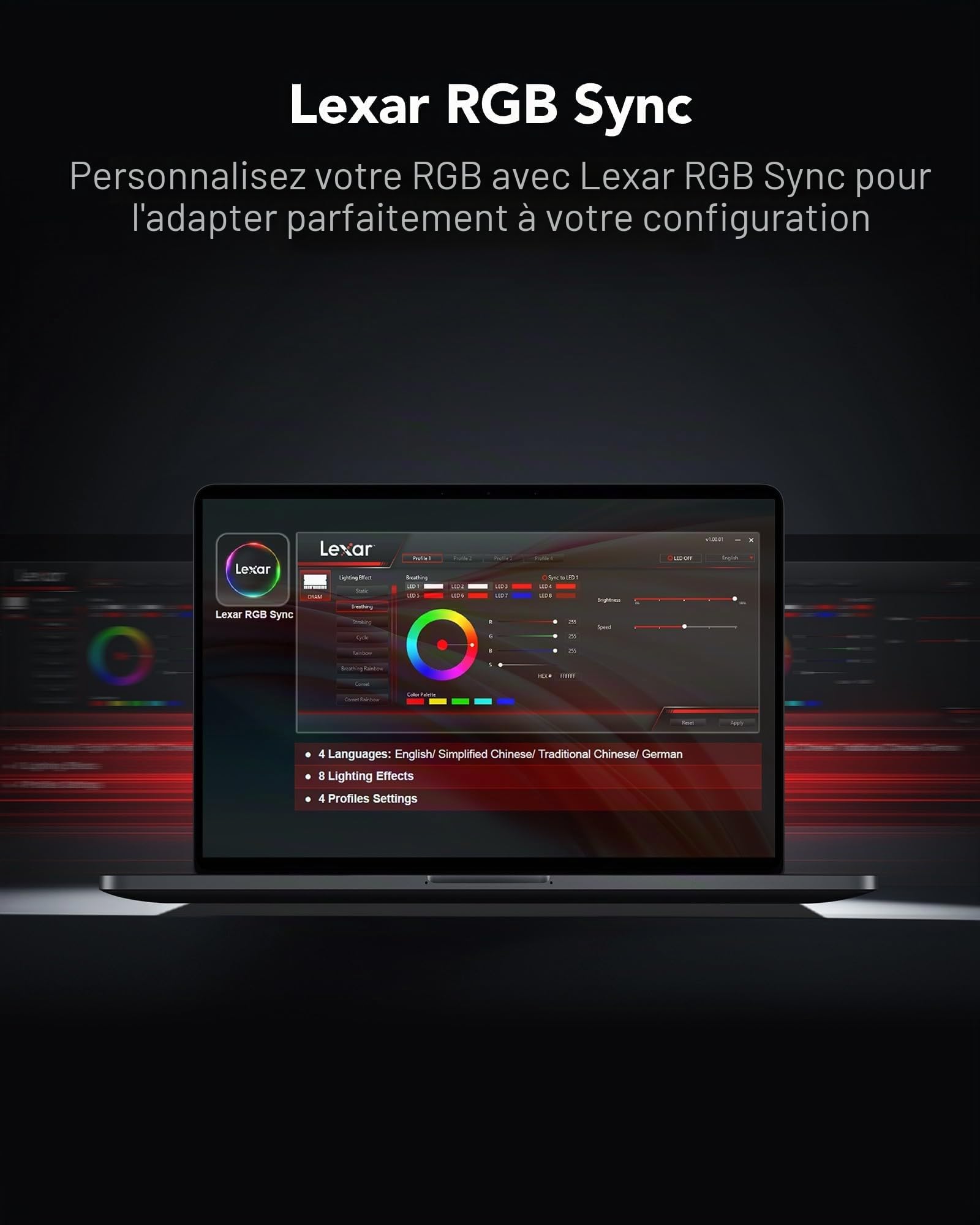 lexar-ares-rgb-ddr4-16-go-kit-2x8-go-4000-mhz-cl18-m-moire-pc-noir image 4