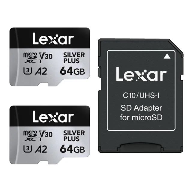 lexar-silver-plus-lot-de-2-cartes-microsd-64-go-uhs-i-jusqu-205-mo-s-a2-v30-u3 image 1