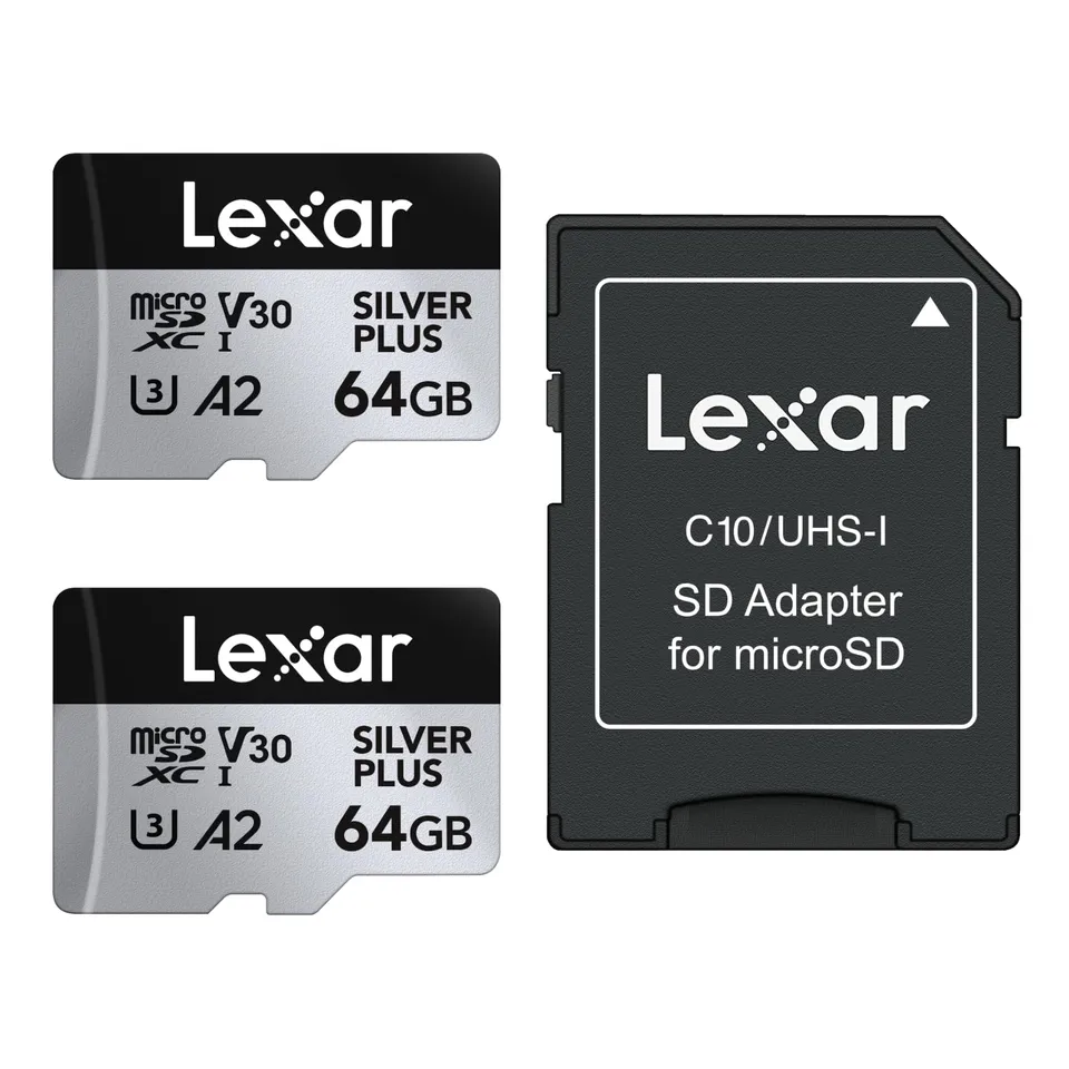 lexar-silver-plus-lot-de-2-cartes-microsd-64-go-uhs-i-jusqu-205-mo-s-a2-v30-u3 image 1