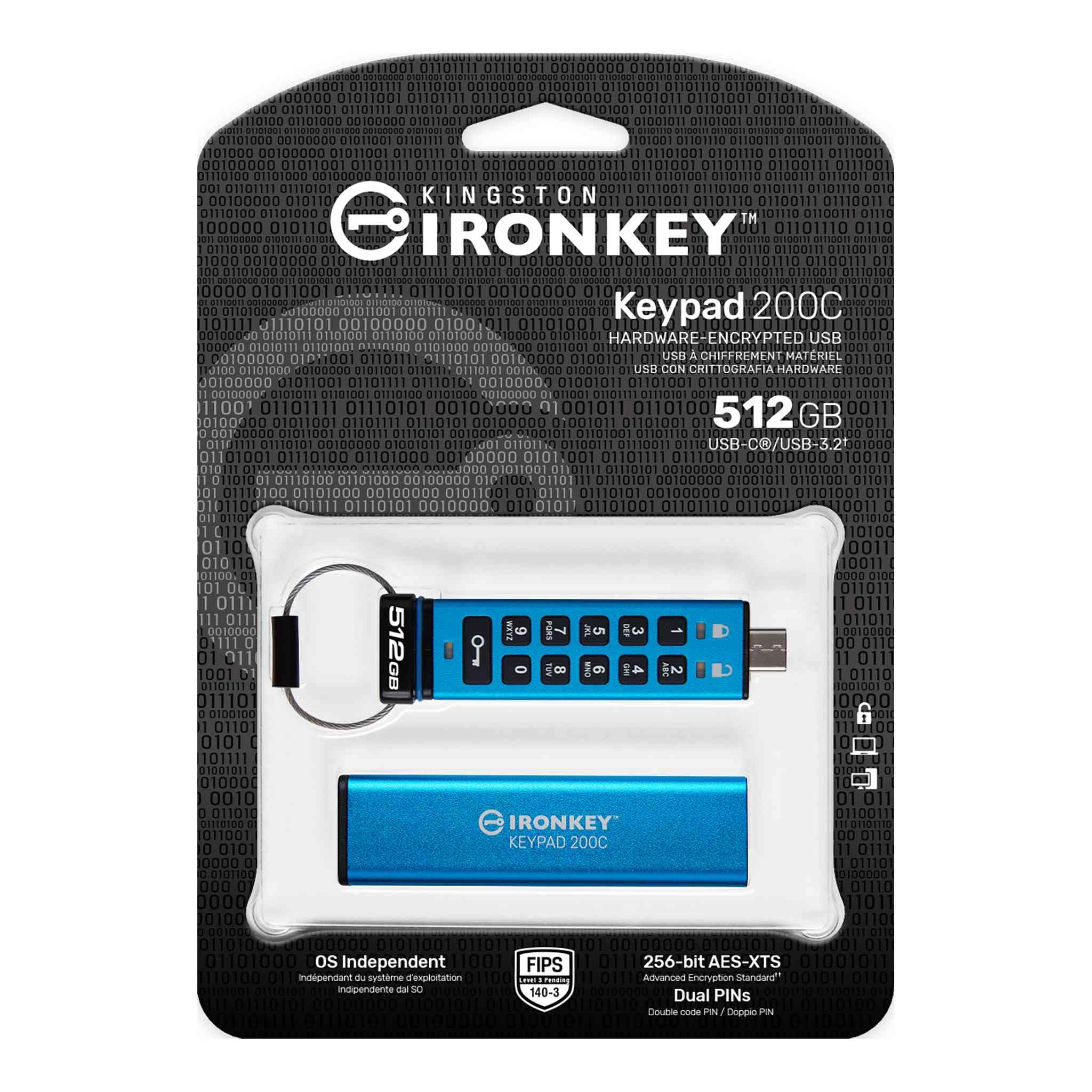 kingston-ironkey-keypad-200c-512-go-cl-usb-c-chiffr-e-xts-aes-256-bit image 3