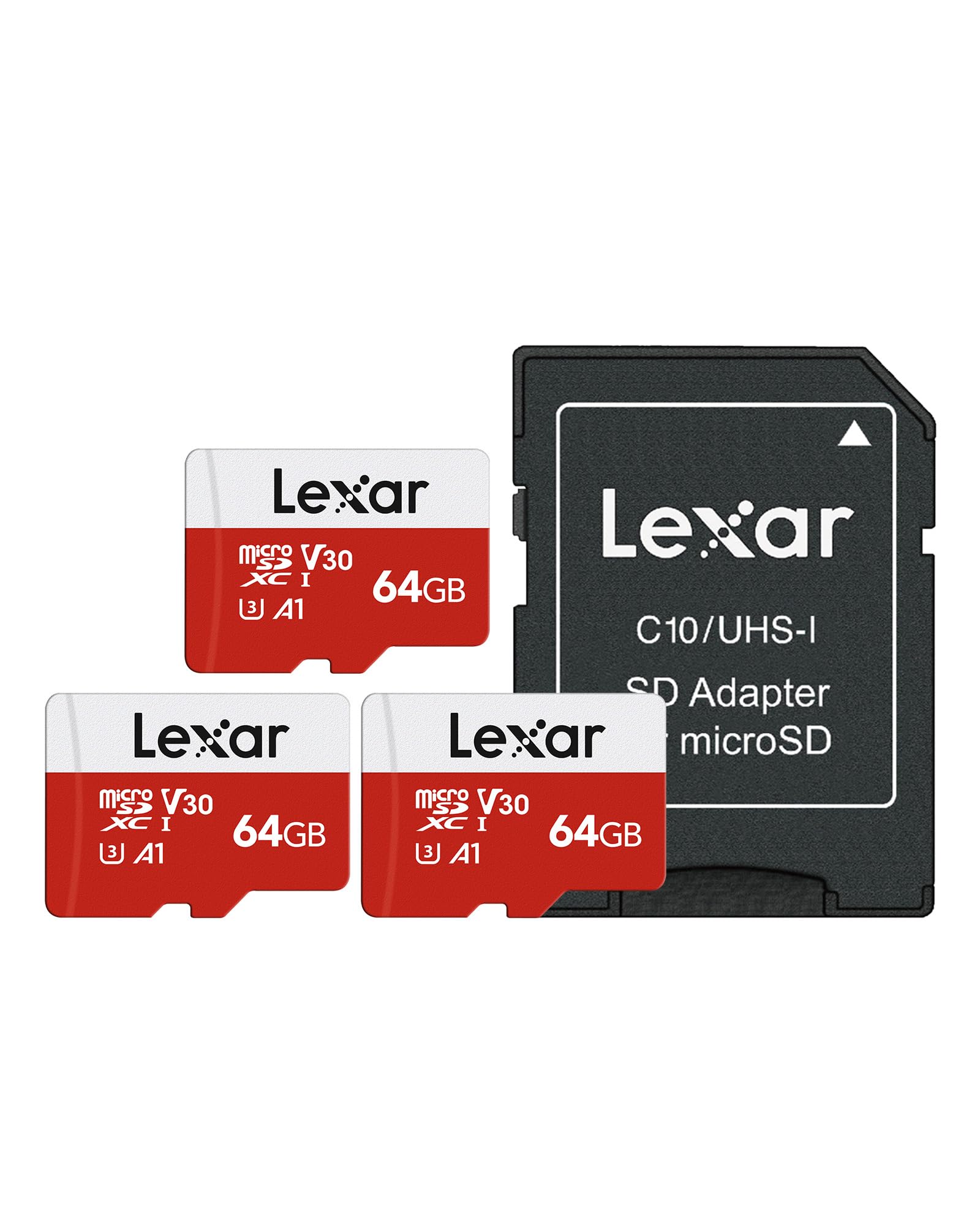 lexar-carte-micro-sd-64go-lot-de-3x-100-mo-s-adaptateur-sd image 1