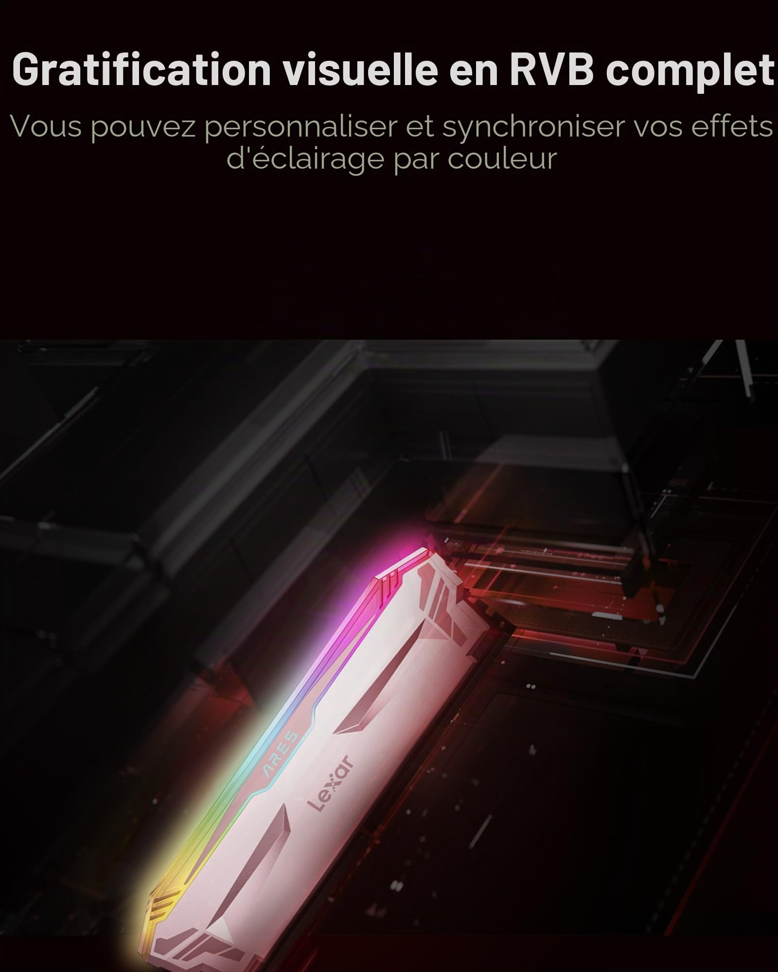 lexar-ares-rgb-ddr4-16-go-kit-2x8-go-4000-mhz-cl18-m-moire-pc-noir image 3