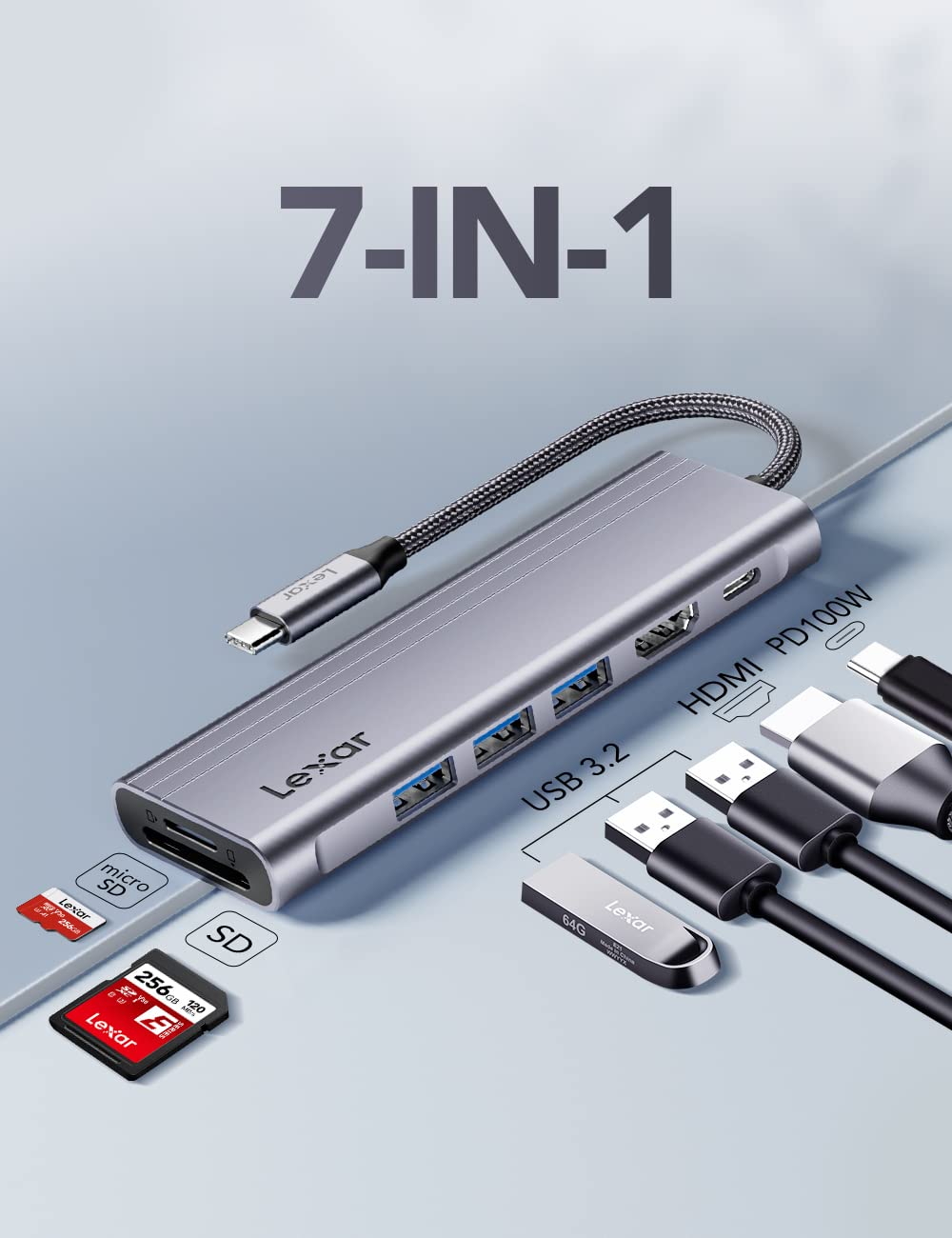 lexar-h31-station-d-accueil-usb-c-7-en-1-hdmi-4k-60hz-avec-3x-usb-3-2-100w-pd-sd image 2