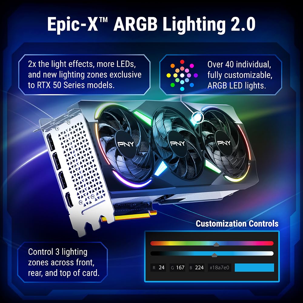 pny-xlr8-gaming-verto-epic-x-rgb-geforce-rtx-5070ti-16go-argb-oc-triple-fan-cart image 3
