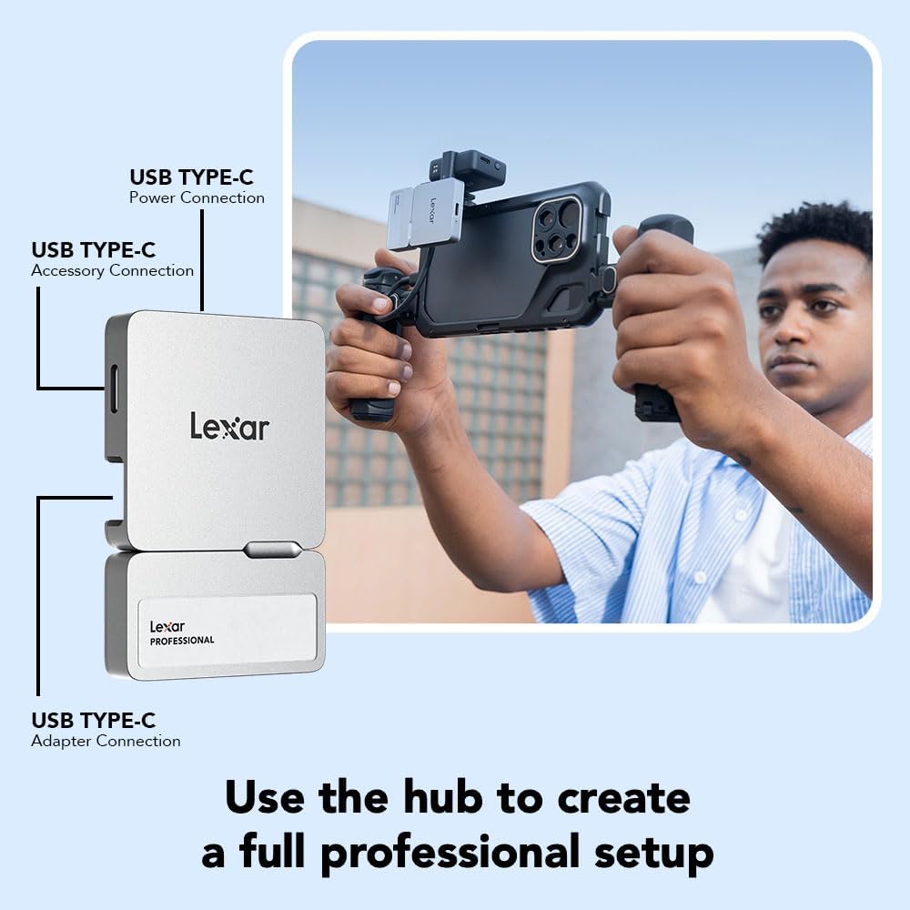 lexar-professional-go-ssd-portable-1to-usb-c-1050-mo-s-avec-hub-argent image 2